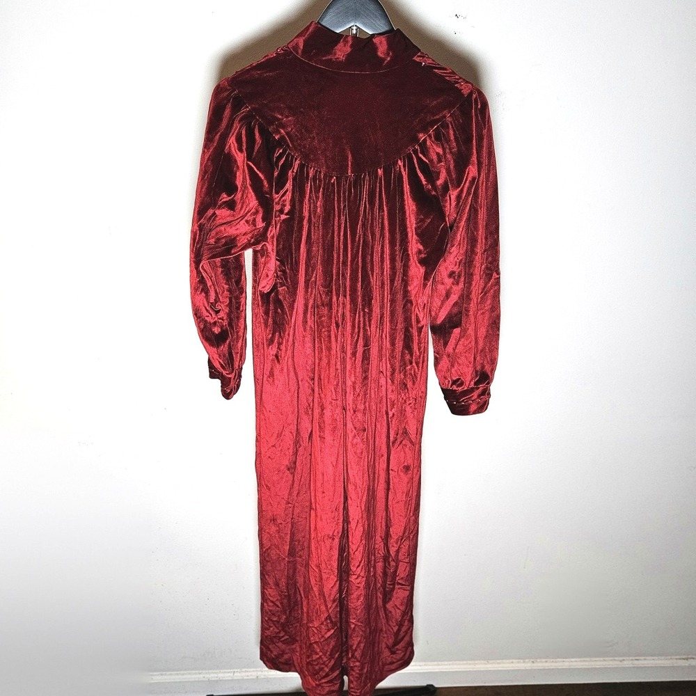 Vintage JCPenney Misses Robe Burgundy Velvet Zip Up Loungedress 80s Small 8-10 - Picture 6 of 7
